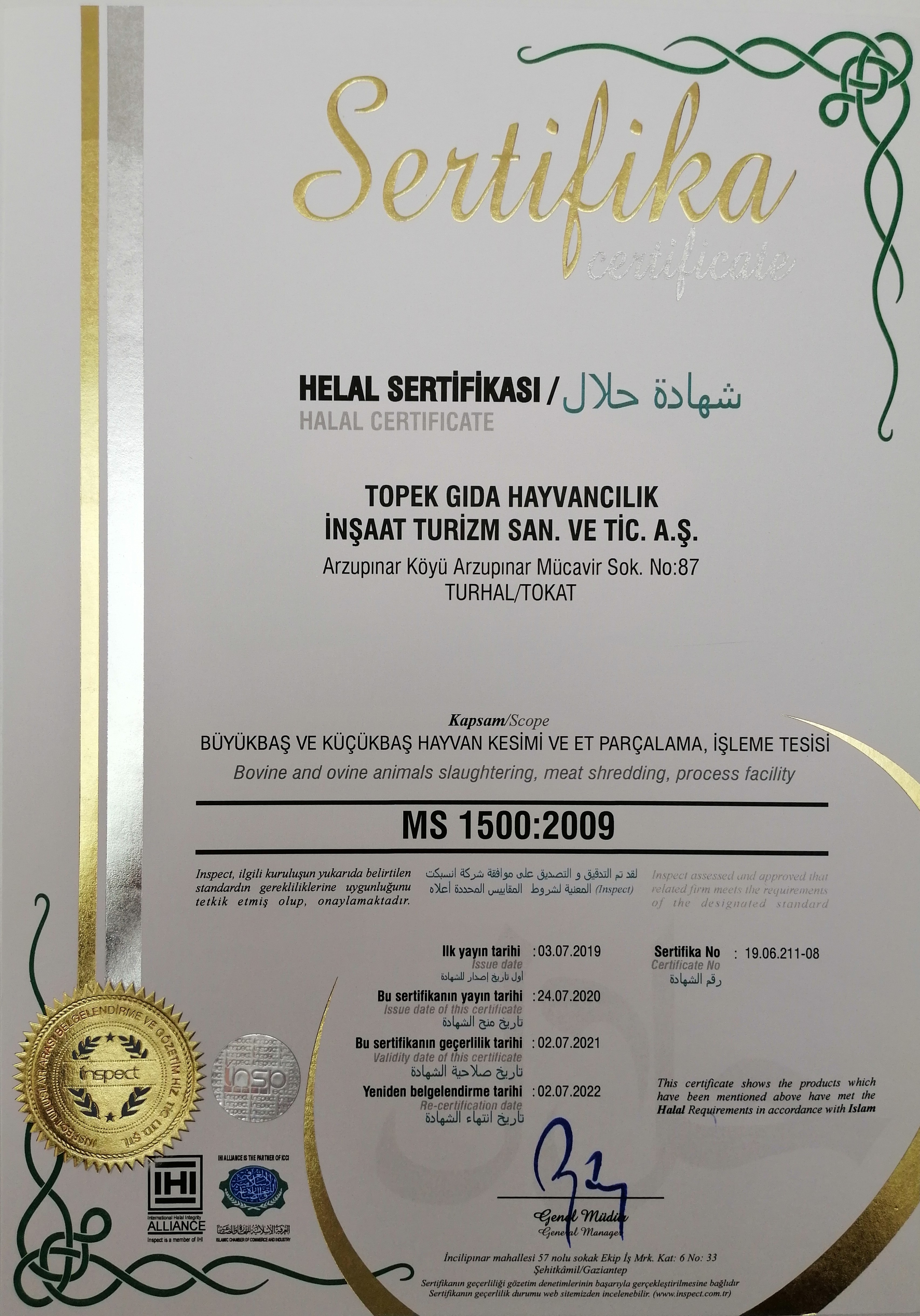 HELAL KESİM SERTİFİASI